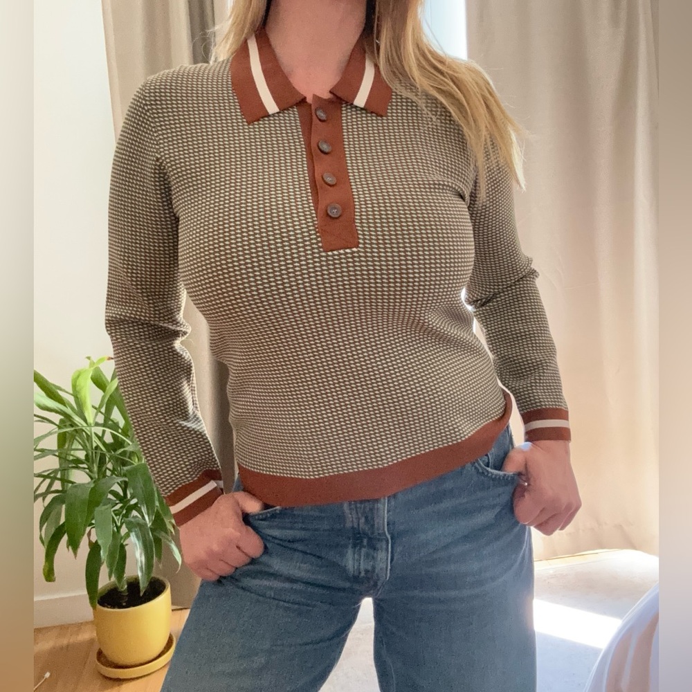 Veronica Beard Brown and Cream Collared Sweater